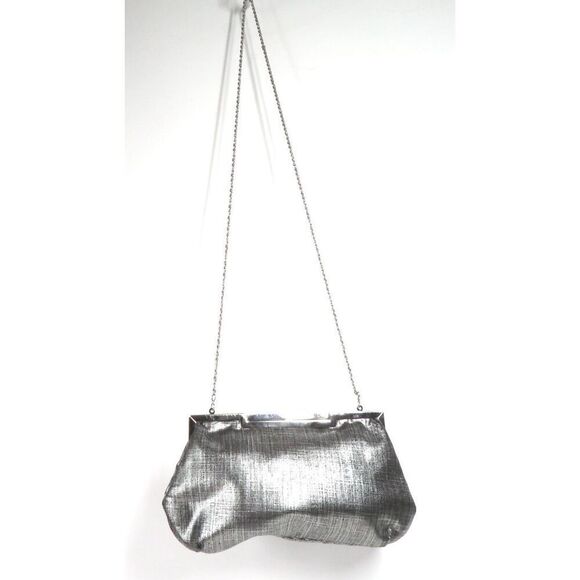 Vintage La Regale Metallic Silver & Black Evening Fabric Chain Bag Crossbody - Picture 2 of 8